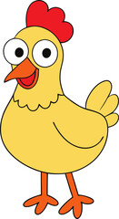 Cute cartoon chicken with big eyes isolated on transparent background