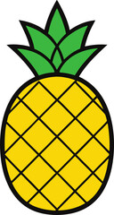 Stylized yellow pineapple with green leaves isolated on transparent background