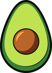 Cartoon avocado half with seed isolated on transparent background
