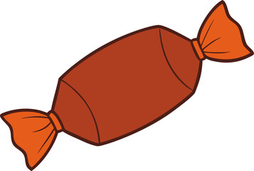 Simple illustration of a brown candy wrapped in orange paper isolated on transparent background