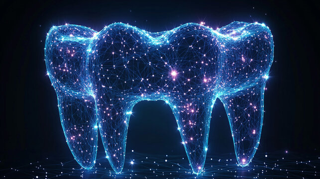 Abstract glowing tooth, futuristic dental health concept
