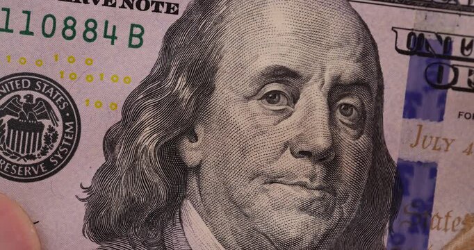 the president on one hundred American dollars, banknotes of genuine American dollars with a face value of one hundred , side obverse close-up