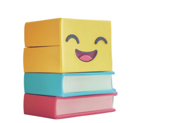 Colorful stack of books emoji with vibrant covers representing knowledge and learning isolated on transparent background PNG
