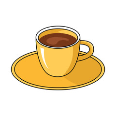 Yellow Coffee Cup on Saucer – Vector Illustration. Simple, clean, and vibrant design, ideal for cafe menus, beverage promotions, breakfast themes, and coffee shop branding.