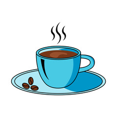 Blue Coffee Cup on Saucer – Vector Illustration. Clean and modern cartoon design, perfect for menus, coffee shop branding, beverage icons, breakfast visuals, or digital content.