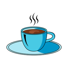 Blue Coffee Cup on Saucer – Vector Illustration. Clean and modern cartoon design, perfect for menus, coffee shop branding, beverage icons, breakfast visuals, or digital content.
