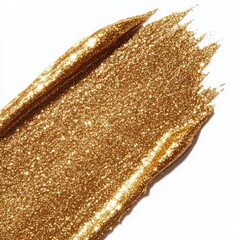 Gold glitter paint smear on white background texture