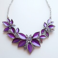 Purple floral statement necklace with rhinestones jewelry