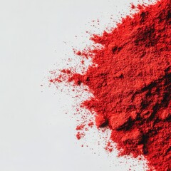 Red powder spilled on white surface pigment color