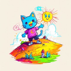 Joyful Blue Cat on a Hilltop Adventure