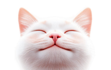 Cute cat face emoji smiling warmly with rosy pink cheeks and bright expressive eyes isolated on transparent background PNG
