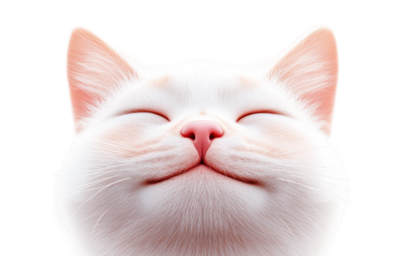 Cute cat face emoji smiling warmly with rosy pink cheeks and bright expressive eyes isolated on transparent background PNG