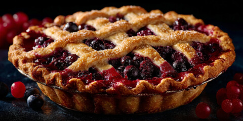 Saskatoon berry pie canadian food on dark background