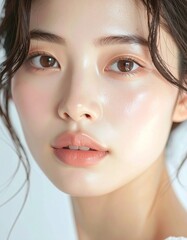 日本人, 若い女性, 美白肌, クローズアップ, 欠点のない肌, ナチュラルメイク, 柔らかい光
Japanese, young woman, fair skin, close-up, flawless, natural makeup, soft light