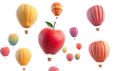 Abstract apple midair morphing into colorful miniature balloons in a whimsical fantasy concept isolated on transparent background PNG