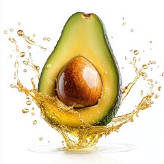Avocado Half Splashing with Golden Oil open seed