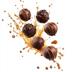 Chocolate Truffles Splashing in Caramel Sauce candy