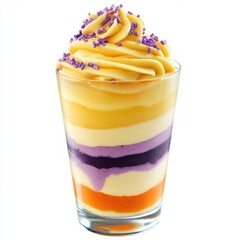 Layered Orange Yellow Purple Dessert Parfait with Sprinkles