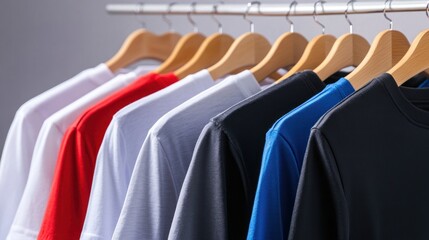 Colorful T-shirts on hangers in a retail store (3)