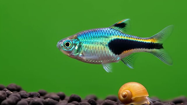 A colorful harlequin rasbora fish in a home aquarium	