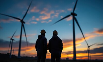 Engineers at Sunset Wind Farm Renewable Energy and Sustainable Future