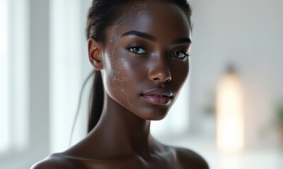 AI Beauty Woman with Circuitry Pattern on Face, Futuristic Skin
