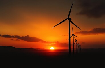 Obraz premium Wind Turbines at Sunset Renewable Energy Landscape