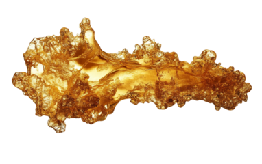 Abstract molten gold splash captured midair with dynamic lava-like motion and glossy texture isolated on transparent background PNG