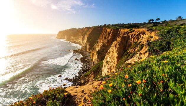 Coastal cliffs meet the ocean at sunset (2)
