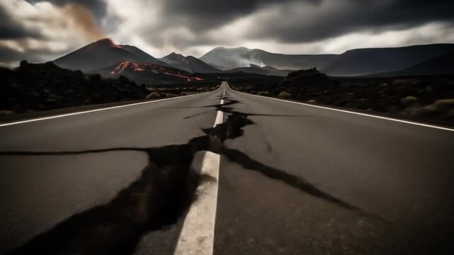 Earthquake splits highway road surface apart