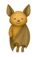 Obraz premium Cute Standing Bat with Folded Wings – Halloween Baby Bat Character