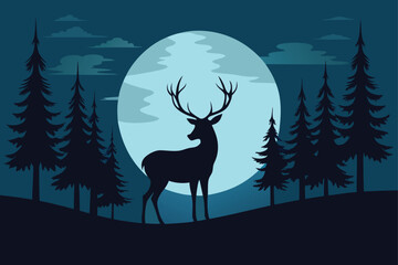 Naklejka premium silhouette-of-a-deer-in-the-forest-with-moon-above (1).eps