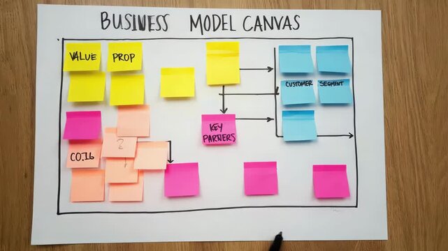 Strategic planning: Business model canvas explained with colorful sticky notes for effective