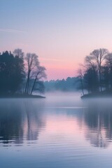 Obraz premium AI Generative. Misty Lake at Dawn. 2