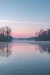 Fototapeta premium AI Generative. Misty Lake at Dawn. 3