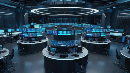 Immersive cyber security control room displaying a futuristic technology system interface - Powered by Adobe