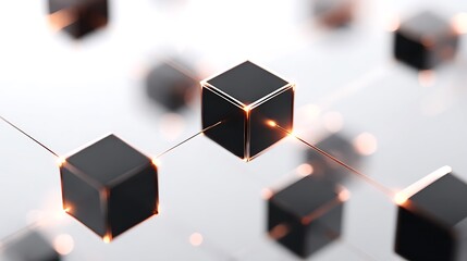 A network of black cubes connected by thin lines on a white surface