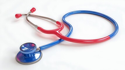 A stethoscope with red and blue accents on a white background view