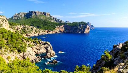 Fototapeta premium Coastal landscape of Mediterranean mountains and sea