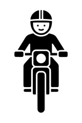 Simple black and white icon of a motorcycle rider
