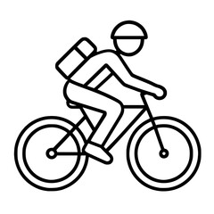 Naklejka premium Line Art Cyclist Icon with Backpack and Helmet Riding Bicycle 