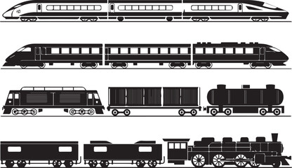 retro and modern railway icons collection in silhouette style for infographic, poster or graphic project use © AIcon Star