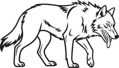 wild wolf line drawing illustration for posters, branding, t-shirt print and monochrome animal artwork