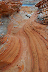 Sandstone Rock Strata Beautiful Patterns - The  sandstone layering on the shores of Lake Powell a reservoir on the Colorado River in Utah and Arizona, United States

