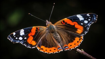 Naklejka premium Close up view of a beautiful red admiral butterfly with intricate wing patterns