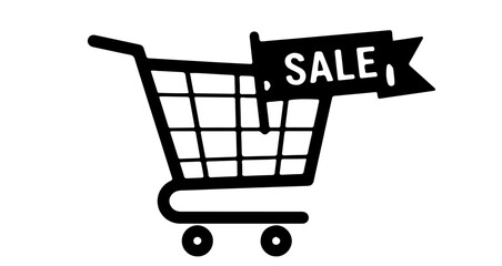 Promotion and sale shopping cart sale banner vector illustration for retail promotion and discount offers in black and white design vector