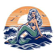 mermaid sirene goddess hand-drawing vector for t-shirt poster etc	