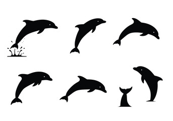 Collection of Jumping Dolphins Silhouettes.