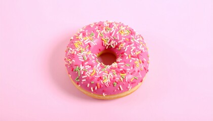 Delicious Pink Donut with Sprinkles on a Pastel Pink Background