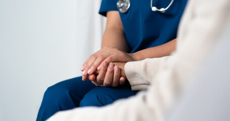 Female nurse takes care of patients who come for treatment. Concept of health care, assistance,...